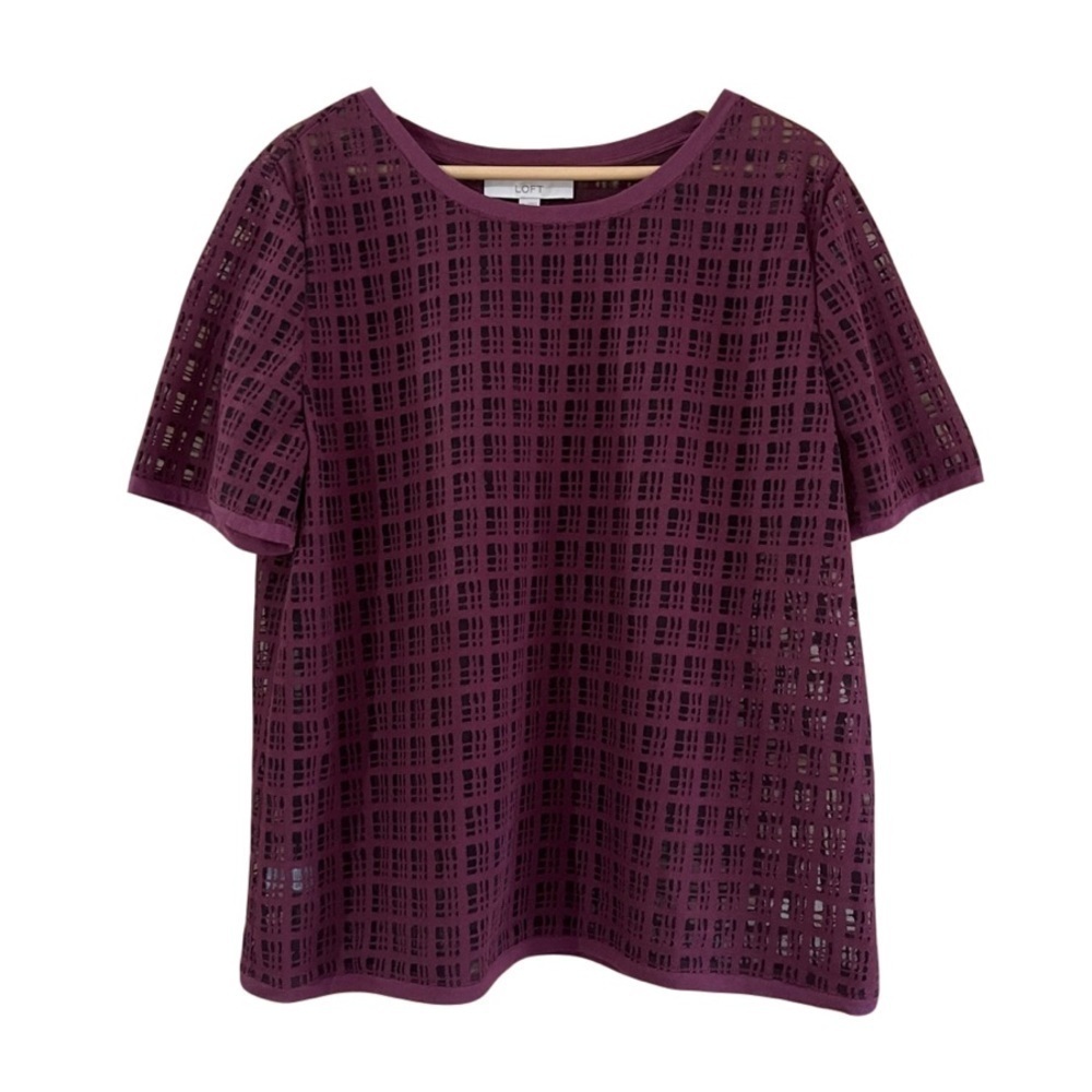 LOFT semi sheer windowpane pattern crew neck tee size XL